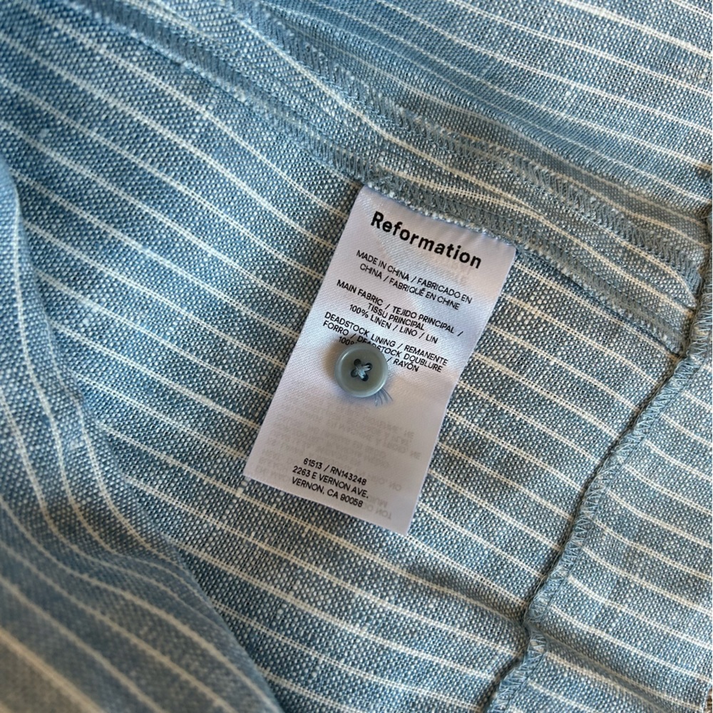 NEW Reformation Prim Linen Midi Dress - Blue White Stripes Casual - Picture 8 of 9